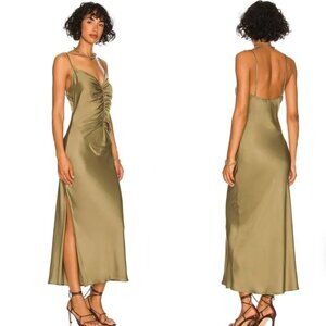 ASTR the Label Valinda Olive Green V Neck Ruched Slip Dress NWT - SIZE LARGE